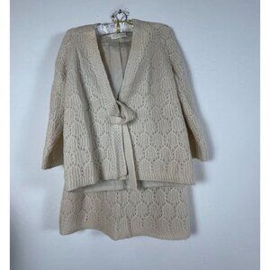 Vintage Cisa Italian Mohair Wool Sweater Skirt Set 14/36 Ivory Cozy Italy Made